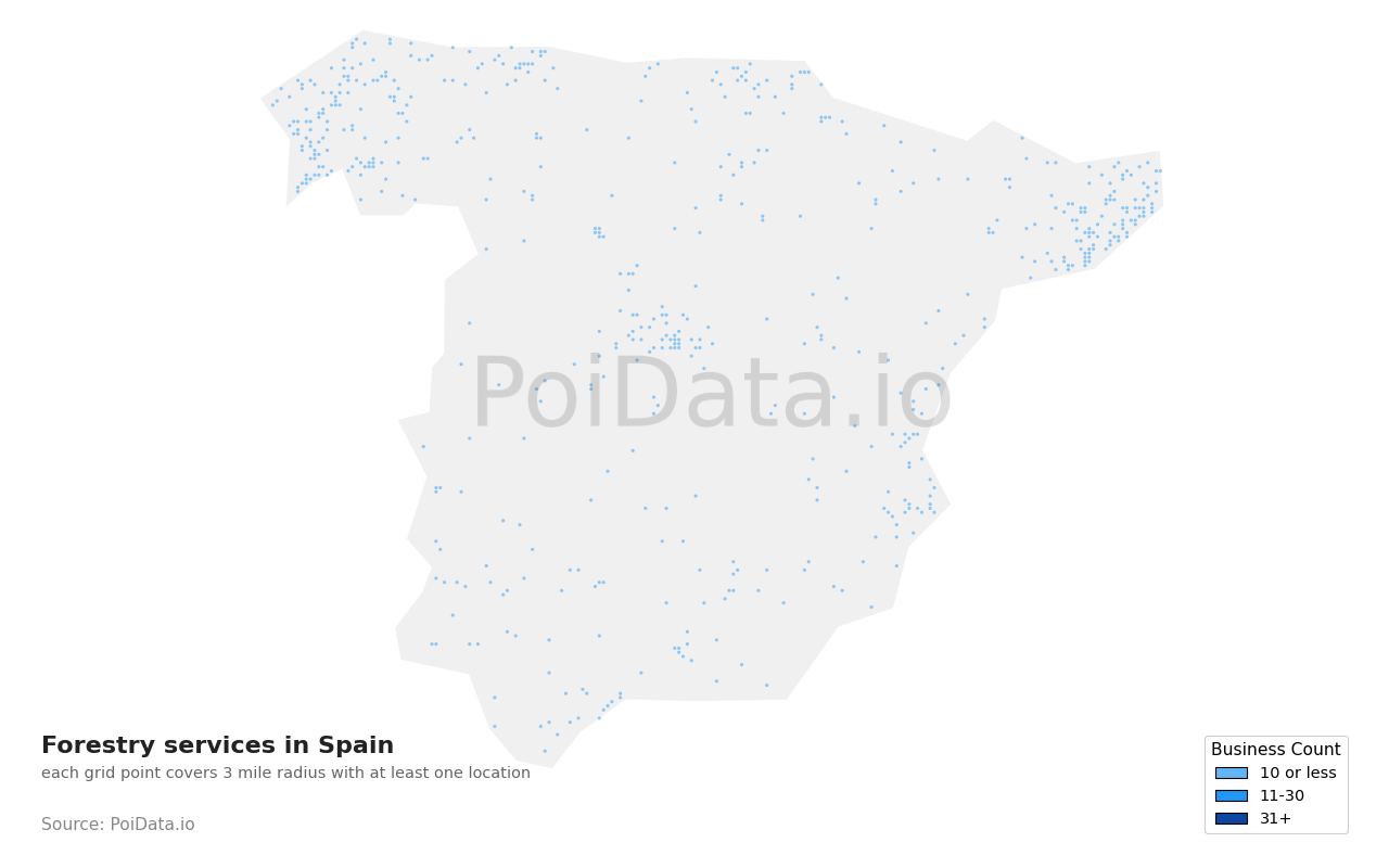 Forestry service density map for Spain