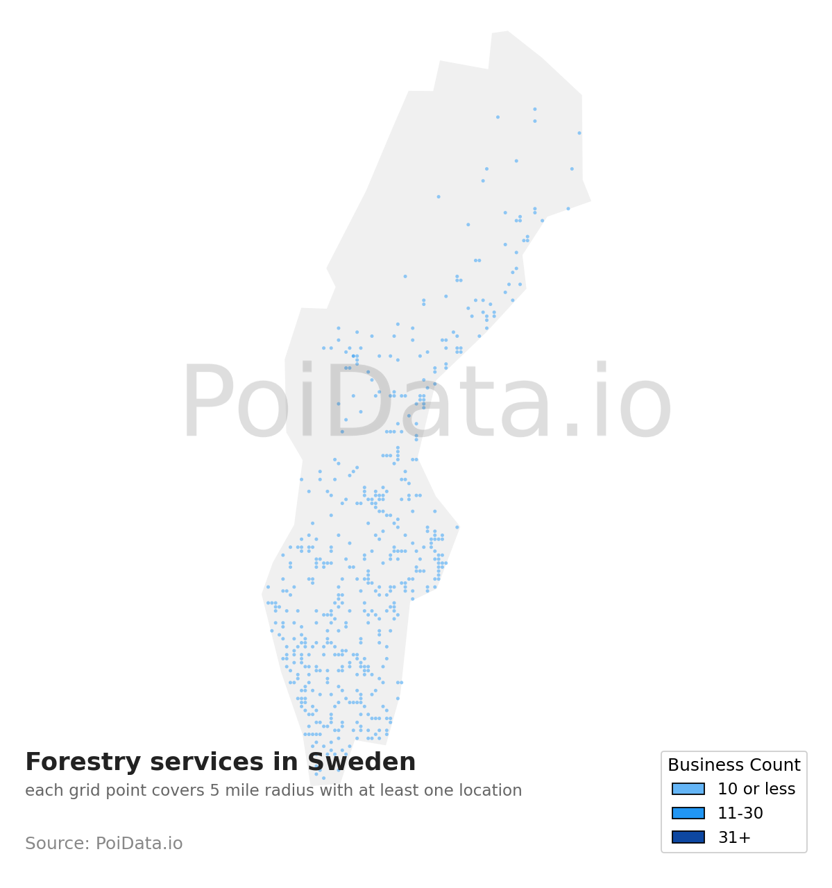 Forestry service density map for Sweden