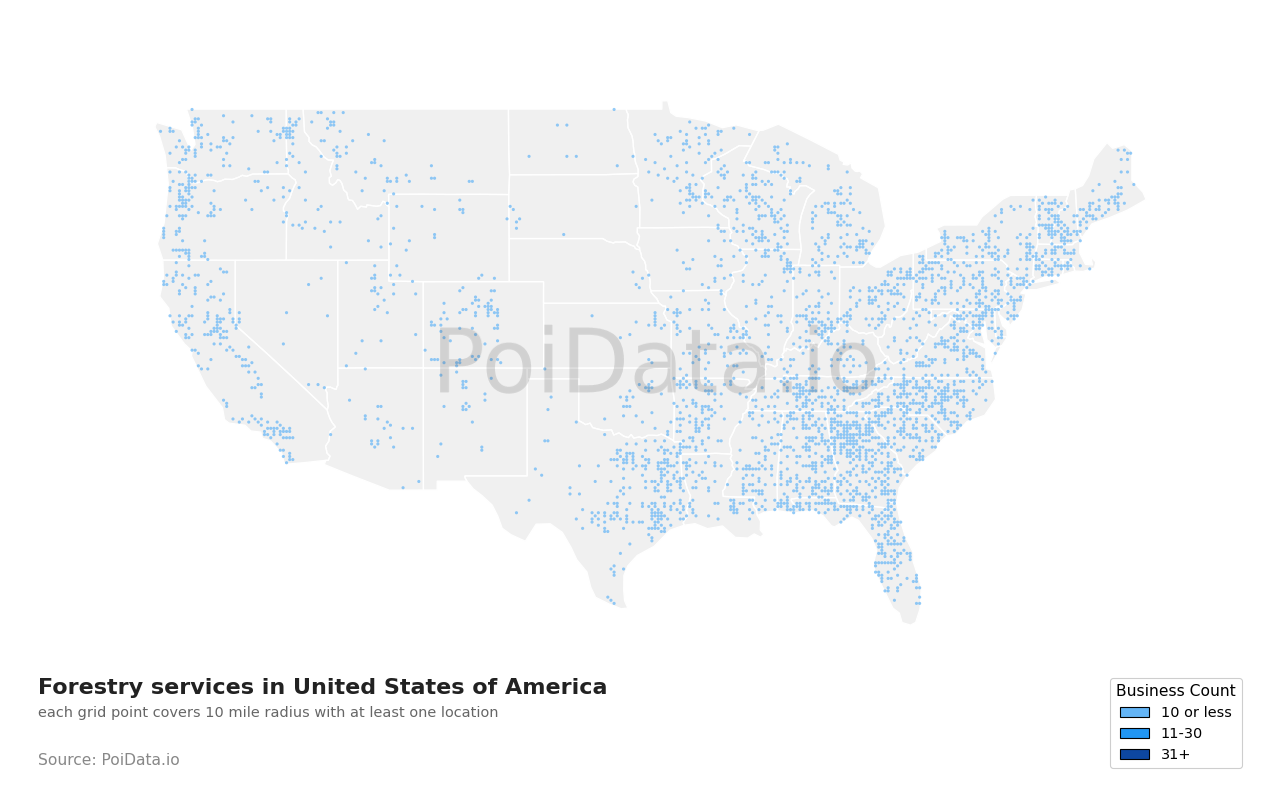 Forestry service density map for New York, United States
