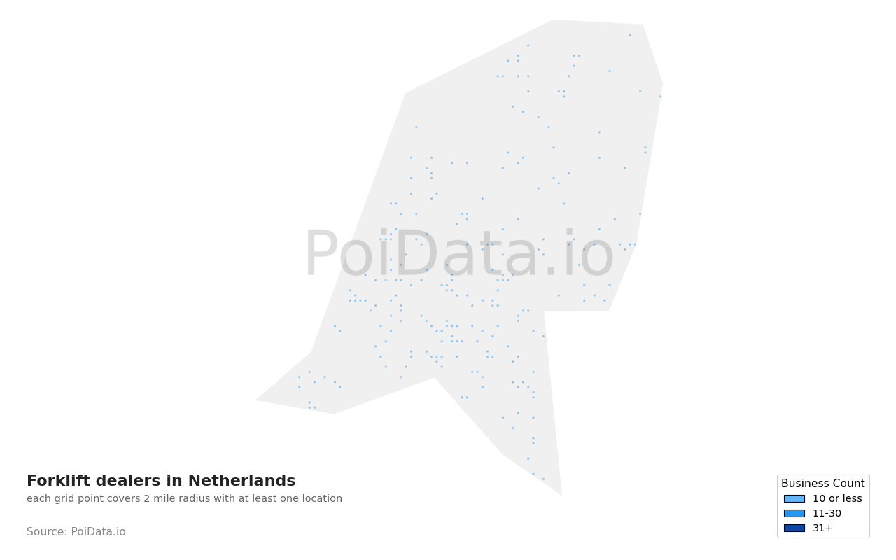 Forklift dealer density map for Netherlands