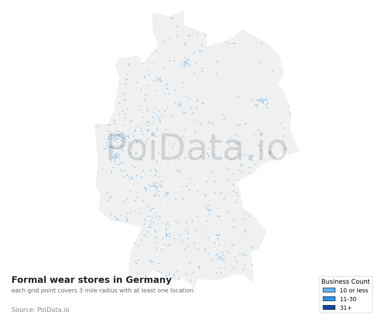 Formal wear store density map for Germany