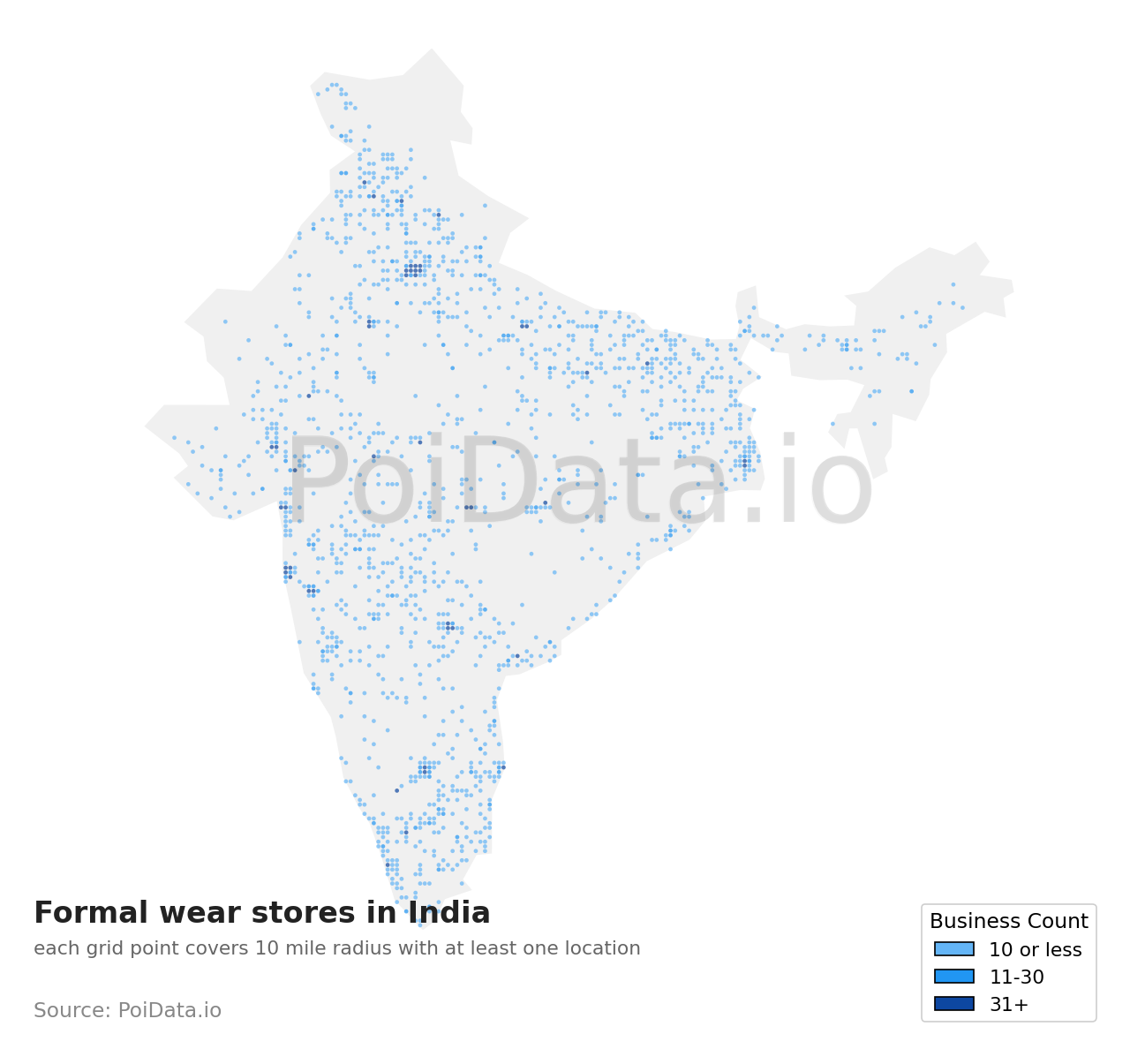 Formal wear store density map for India