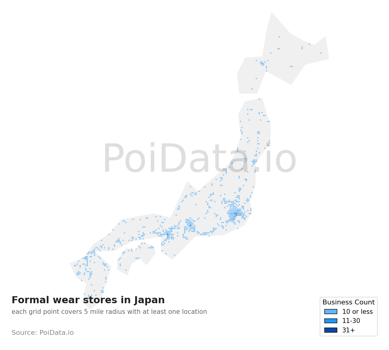 Formal wear store density map for Fukuoka, Japan
