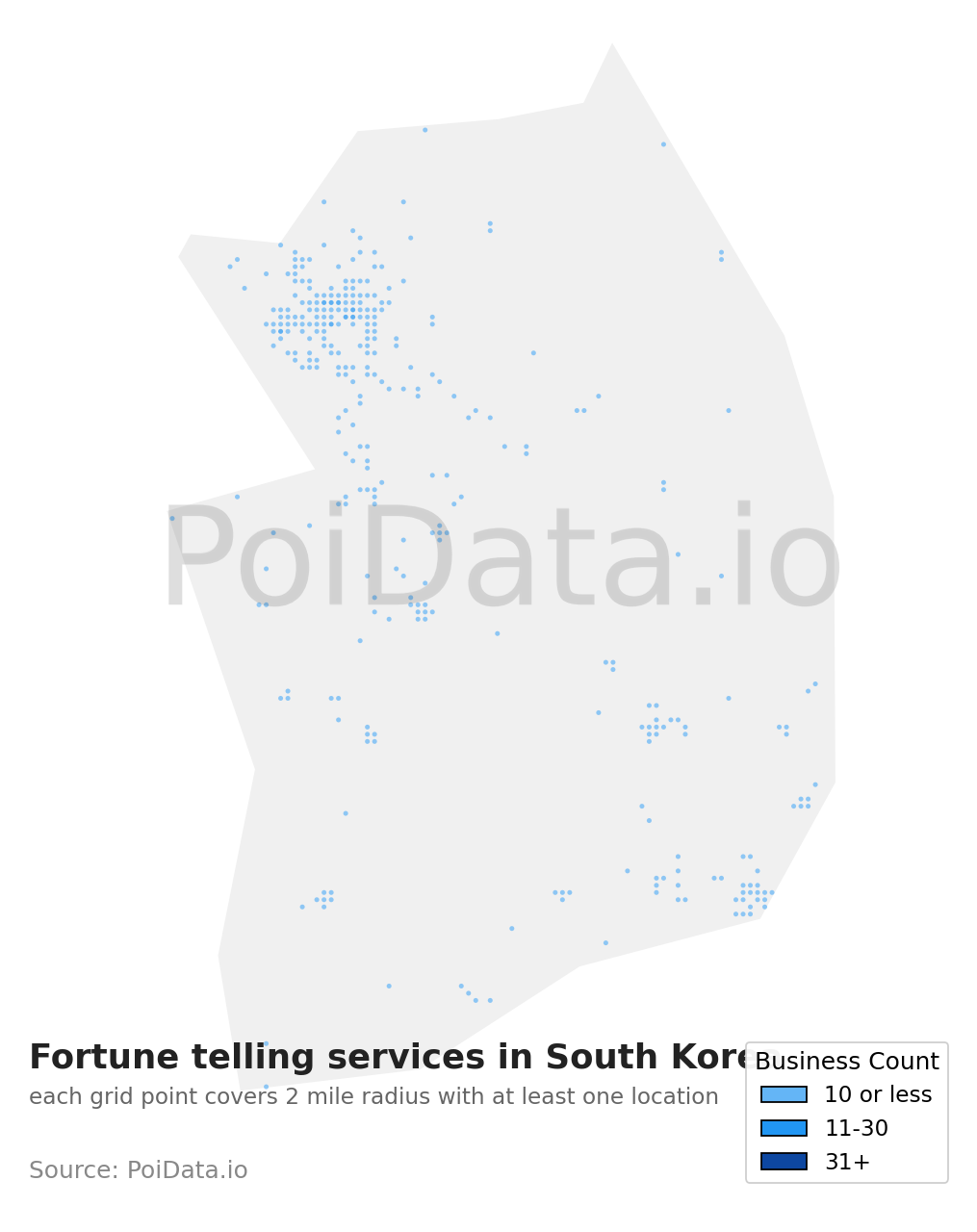 Fortune telling services density map for South Korea