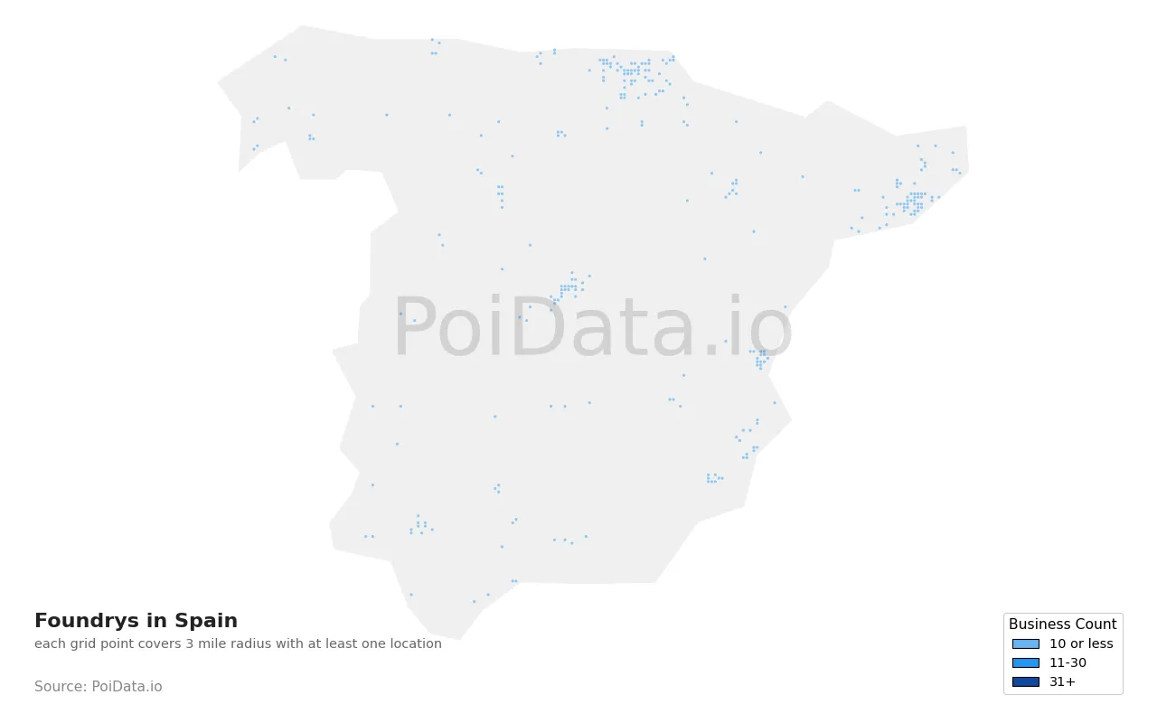 Foundry density map for Spain