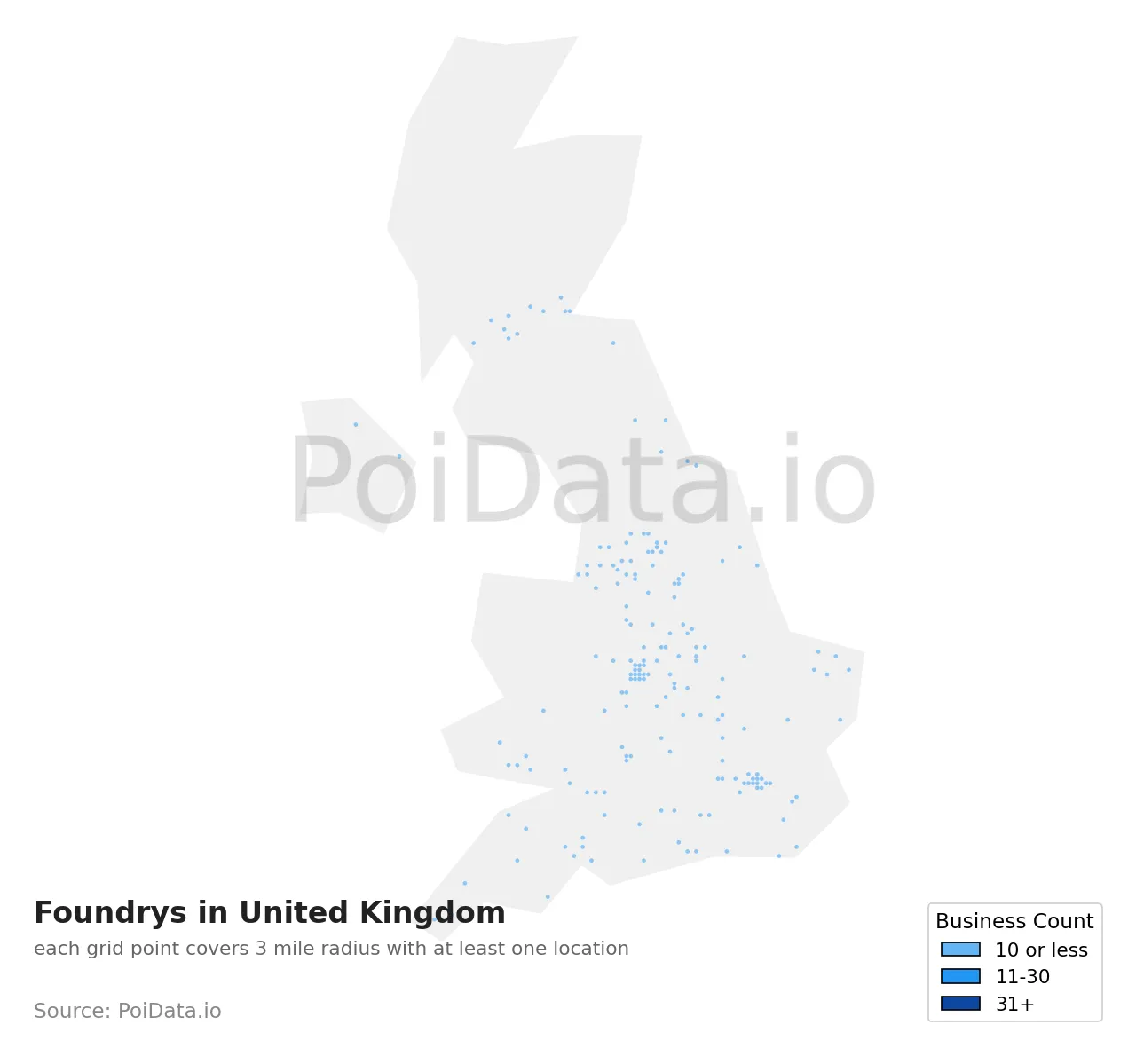 Foundry density map for United Kingdom