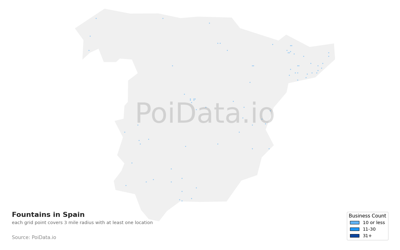 Fountain density map for Spain