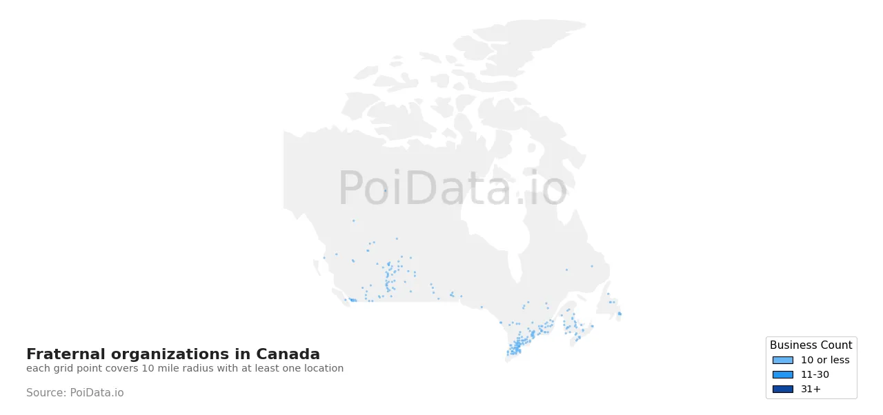 Fraternal organization density map for Canada