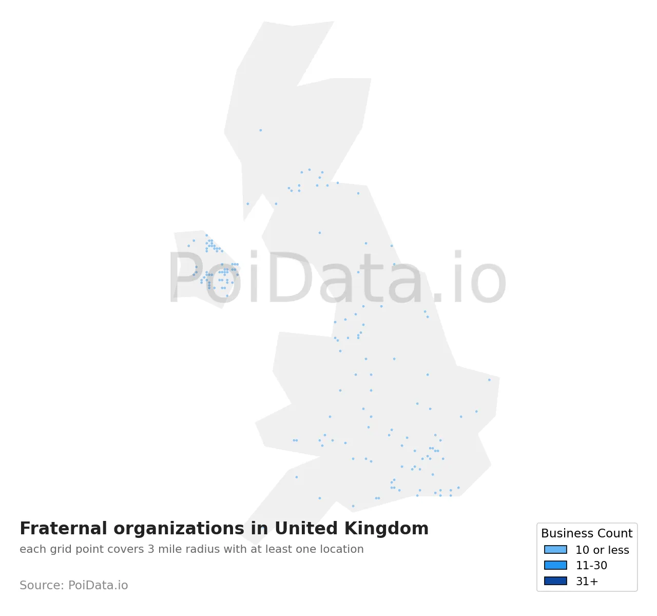 Fraternal organization density map for United Kingdom