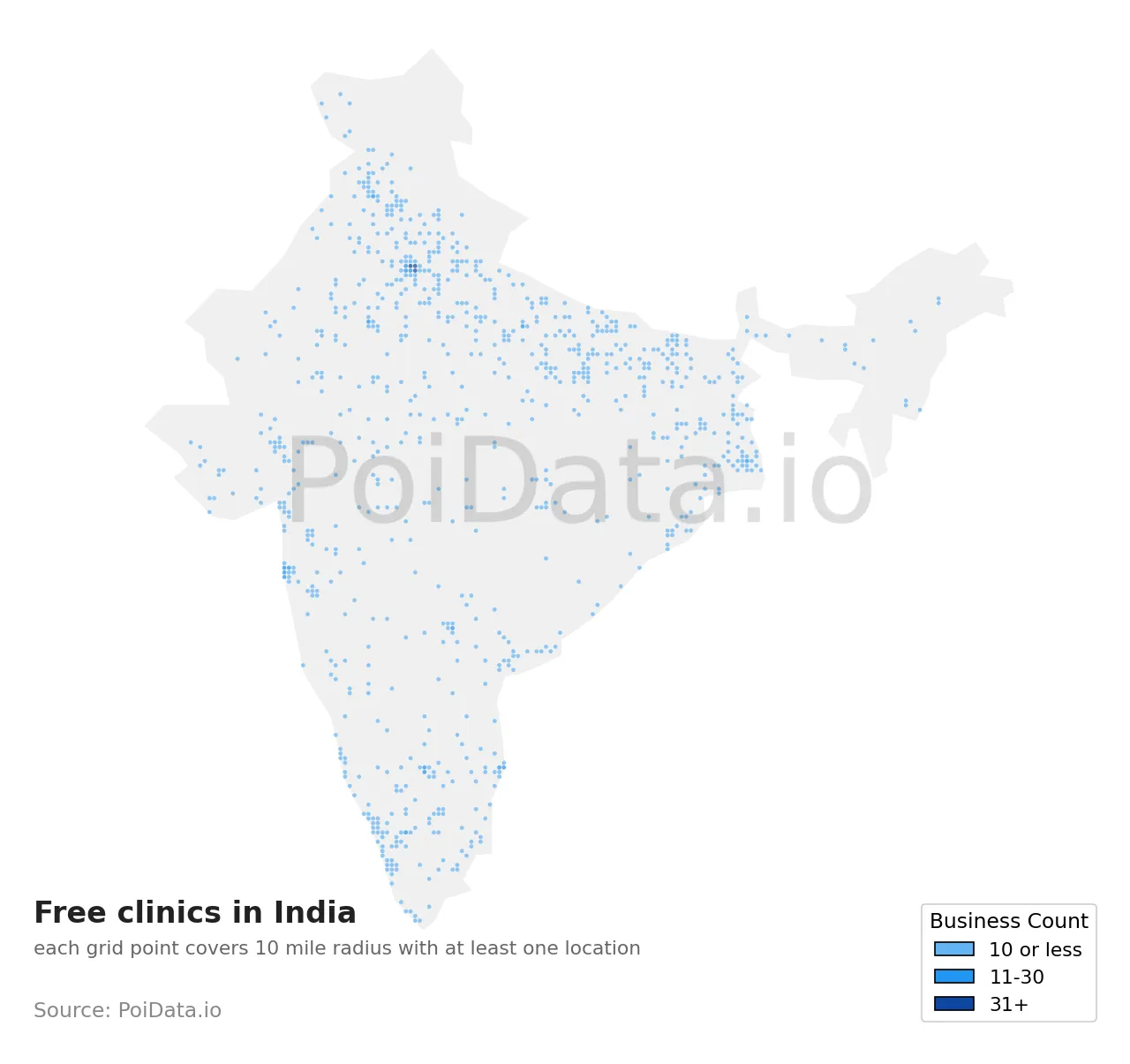 Free clinic density map for India