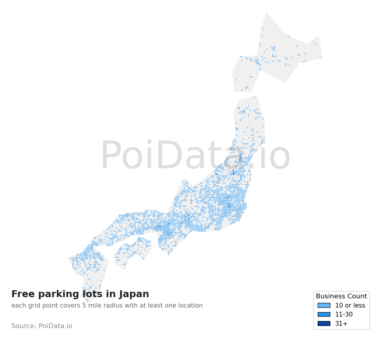 Free parking lot density map for Shizuoka, Japan