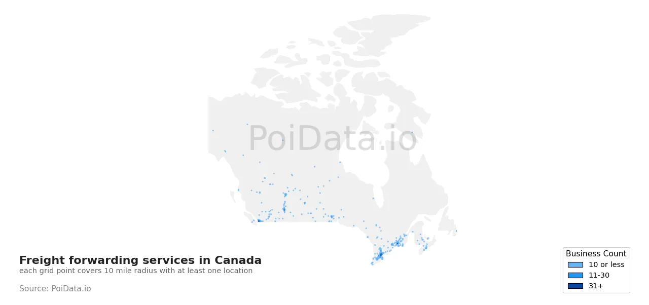 Freight forwarding service density map for Canada