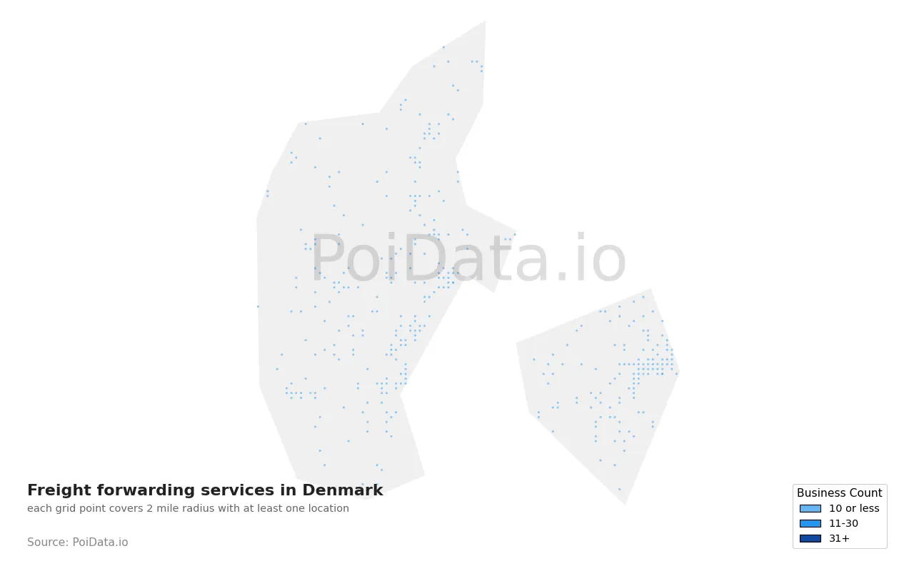 Freight forwarding service density map for Denmark