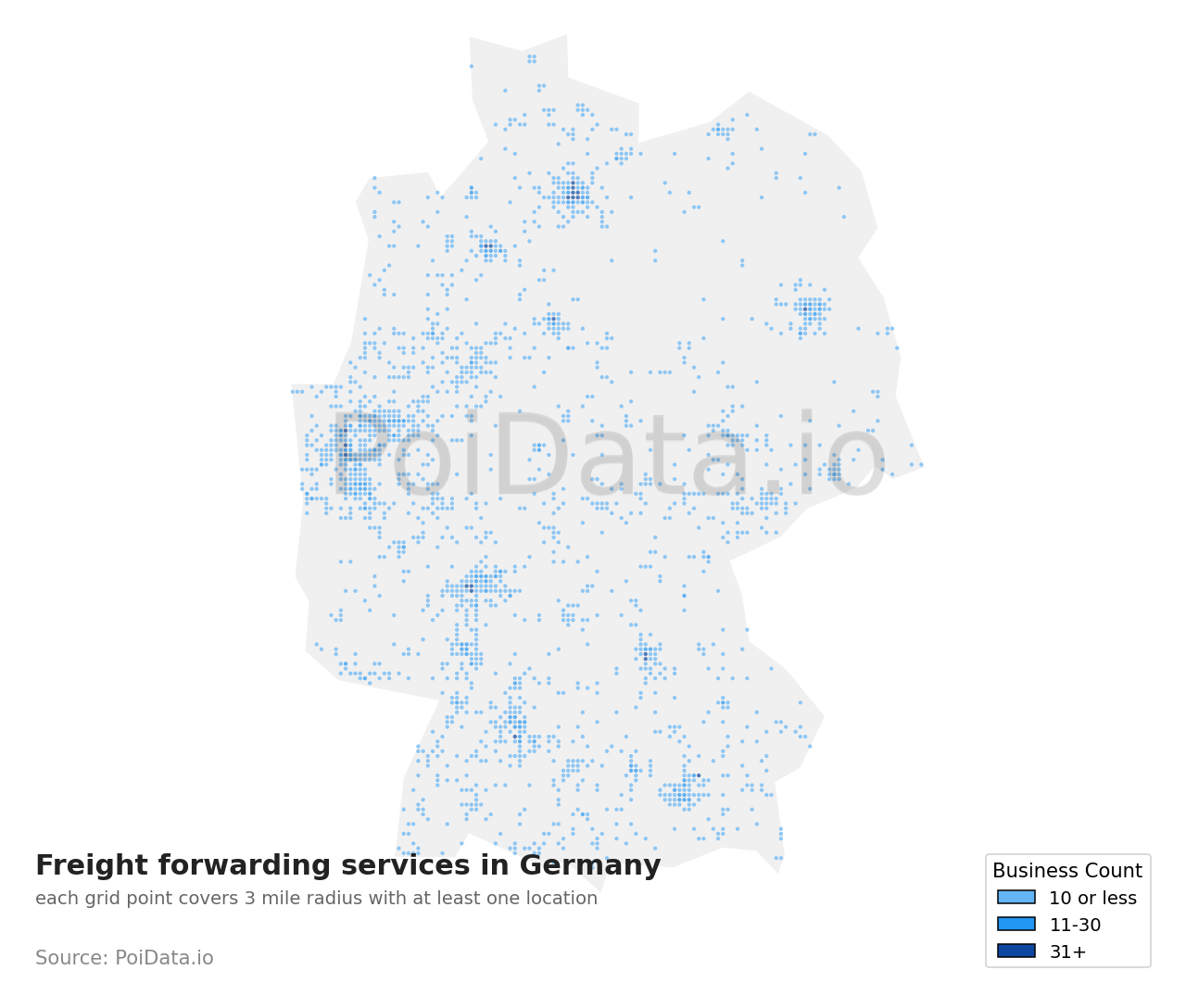 Freight forwarding service density map for Germany