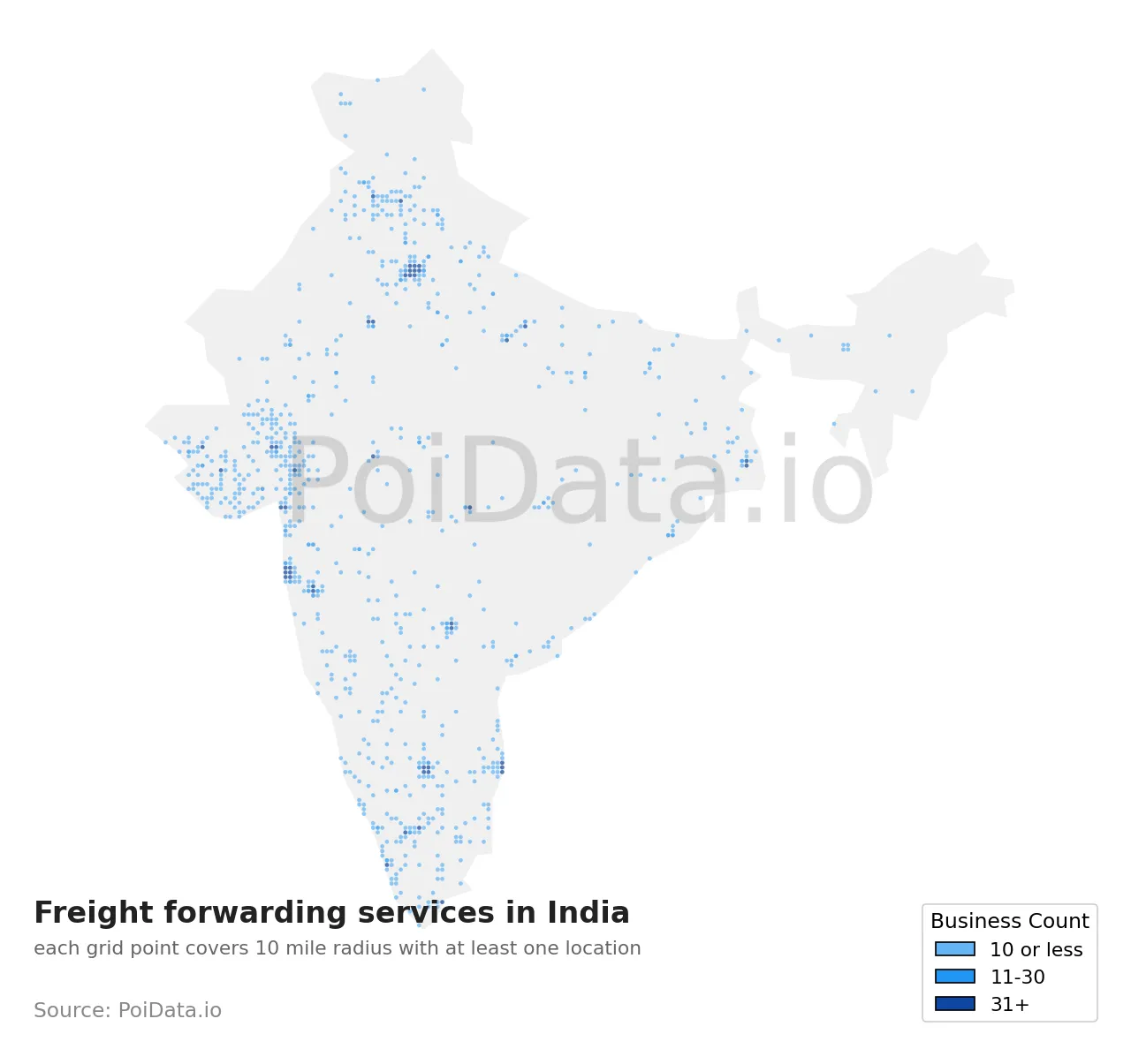 Freight forwarding service density map for India