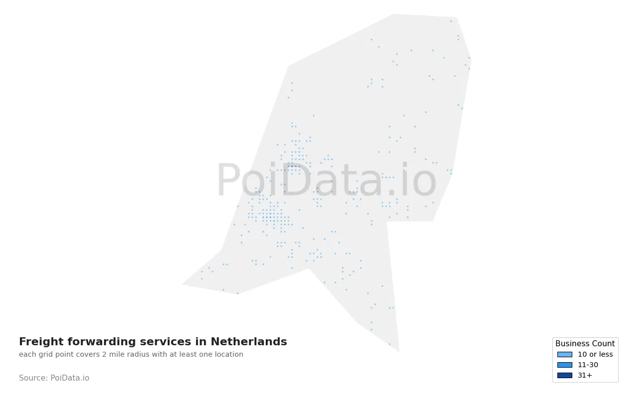 Freight forwarding service density map for Netherlands
