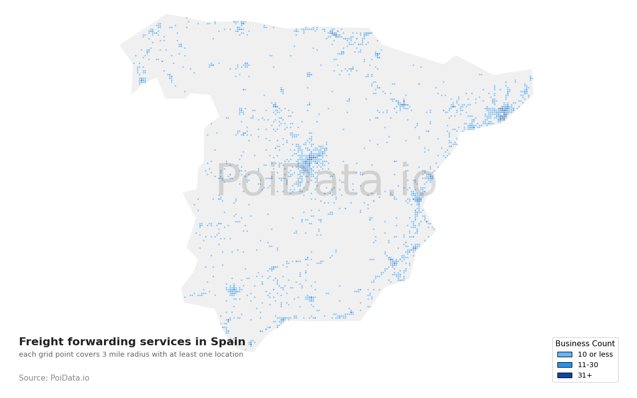 Freight forwarding service density map for Spain