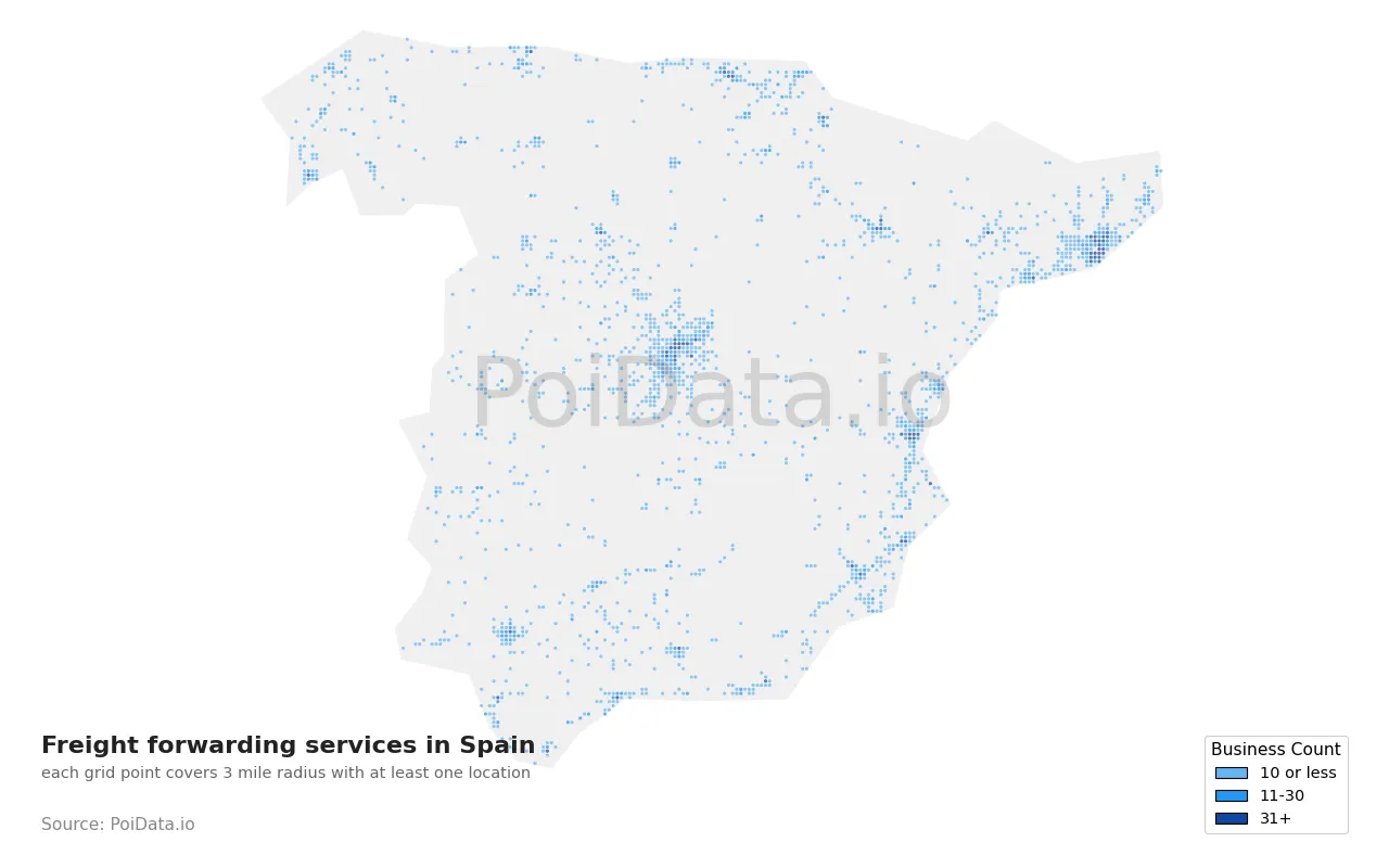Freight forwarding service density map for Spain