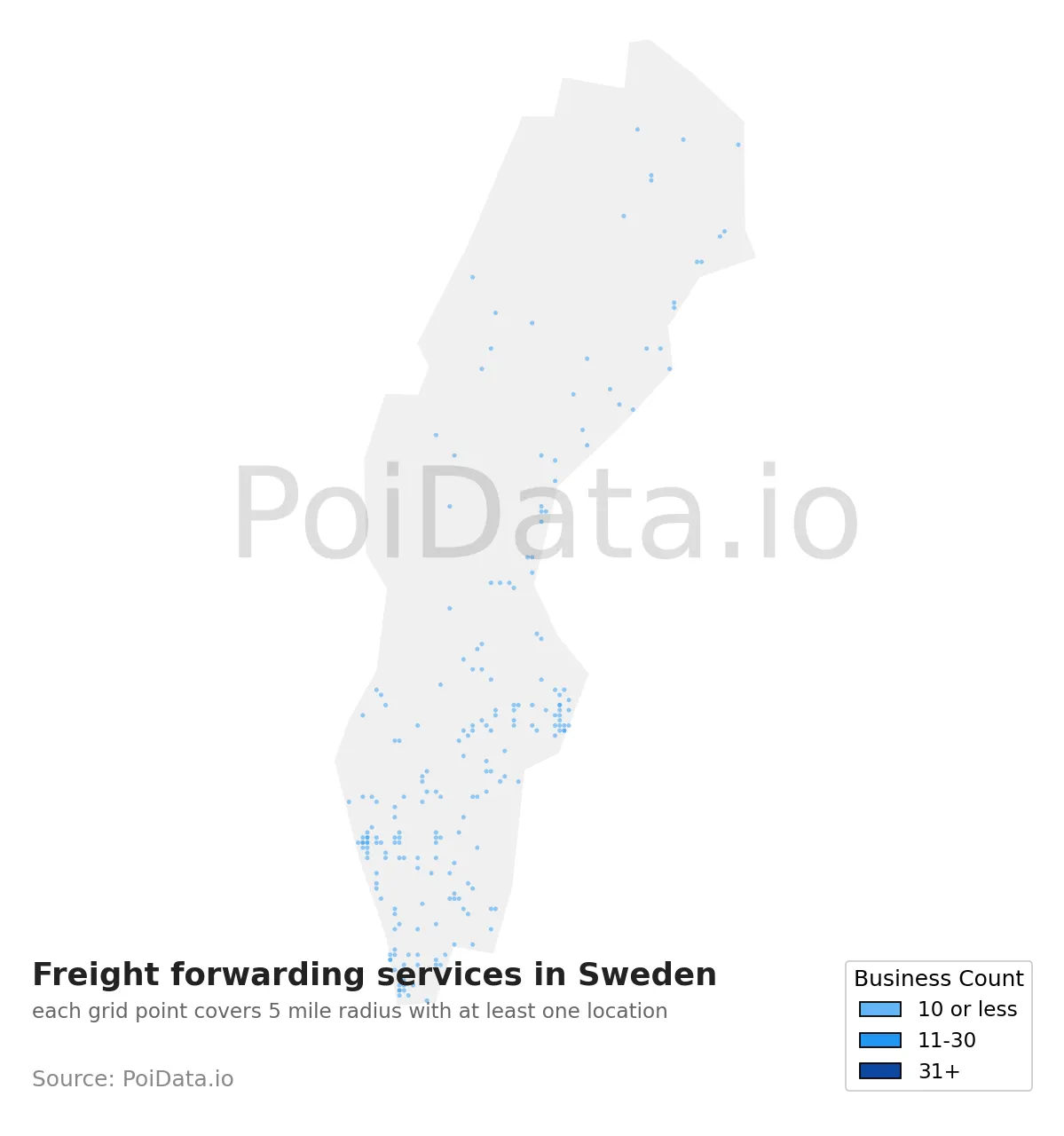 Freight forwarding service density map for Sweden