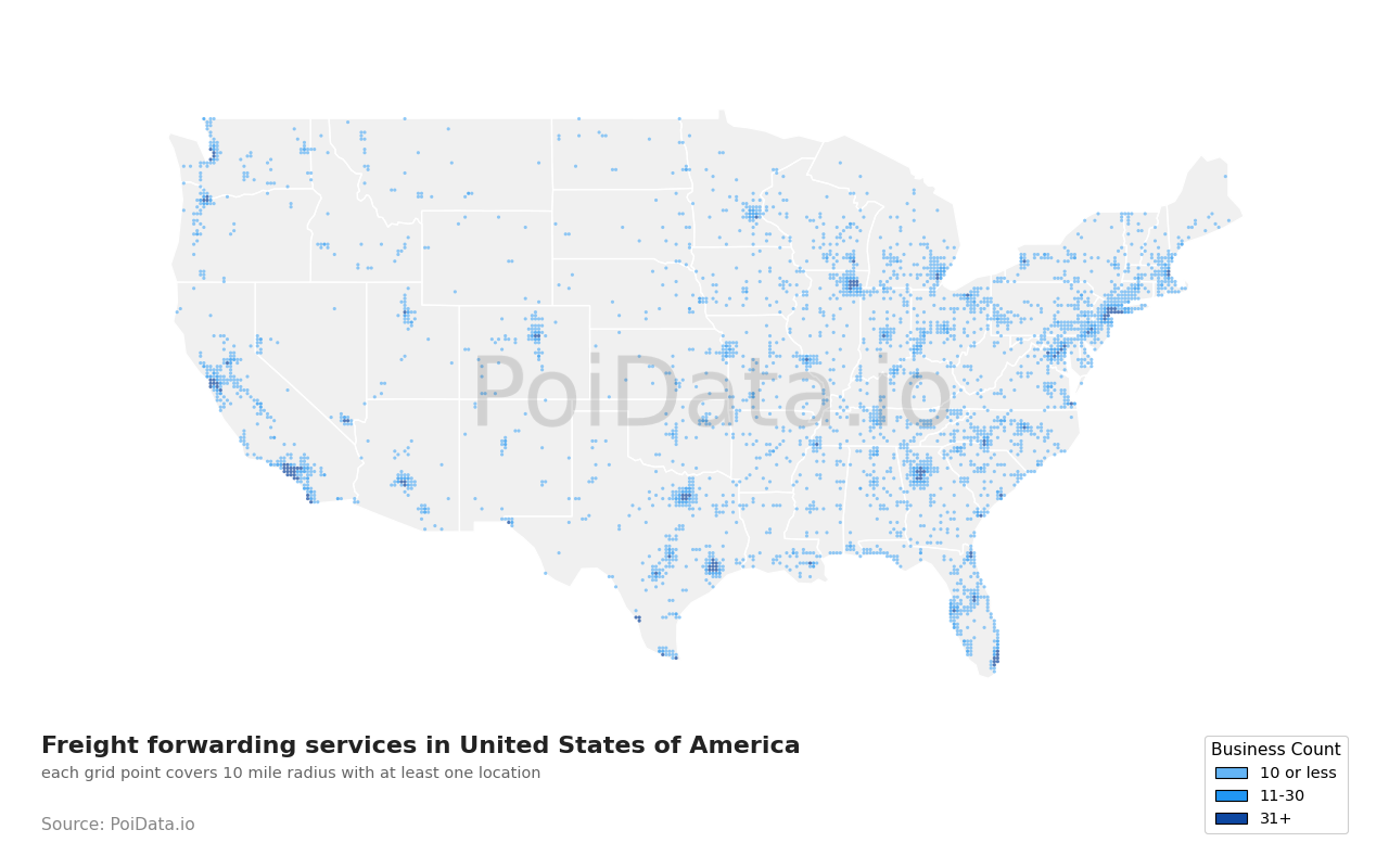 Freight forwarding service density map for United States
