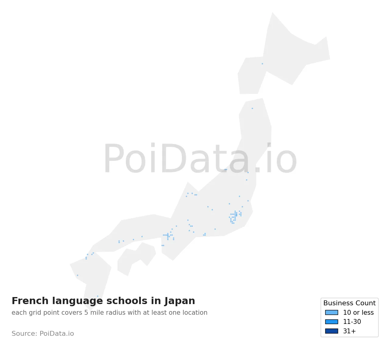 French language school density map for Japan