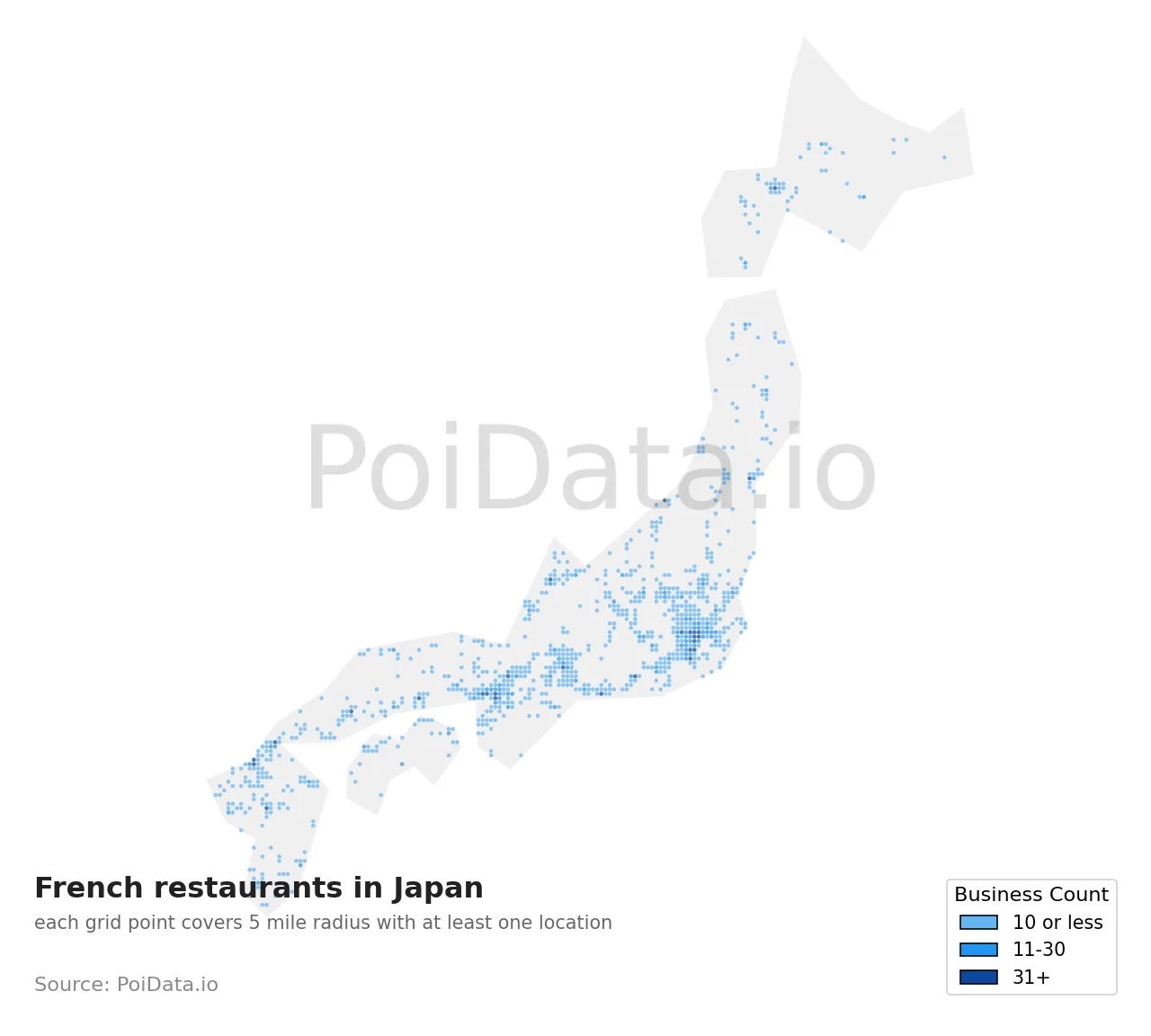 French restaurant density map for Japan