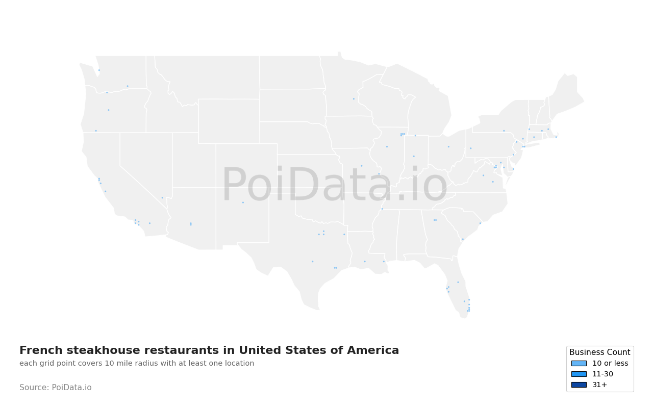 French steakhouse restaurant density map for Illinois, United States