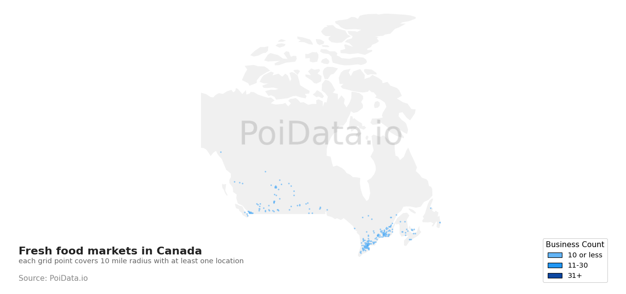 Fresh food market density map for Newfoundland and Labrador, Canada