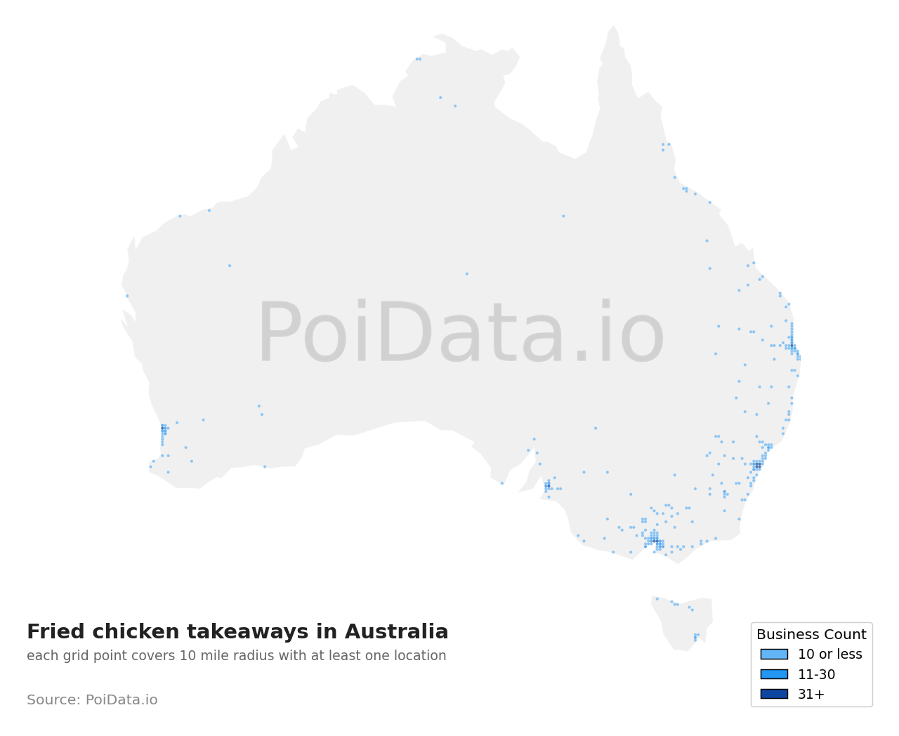 Fried chicken takeaway density map for Australia