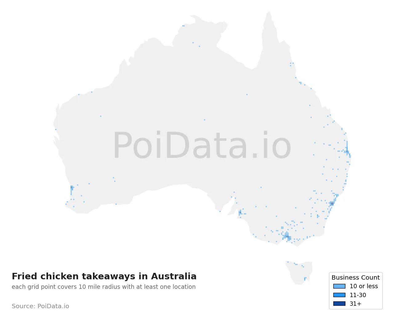 Fried chicken takeaway density map for Australia