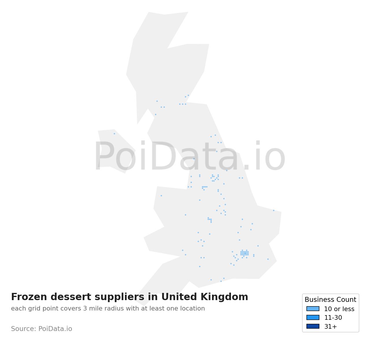 Frozen dessert supplier density map for United Kingdom