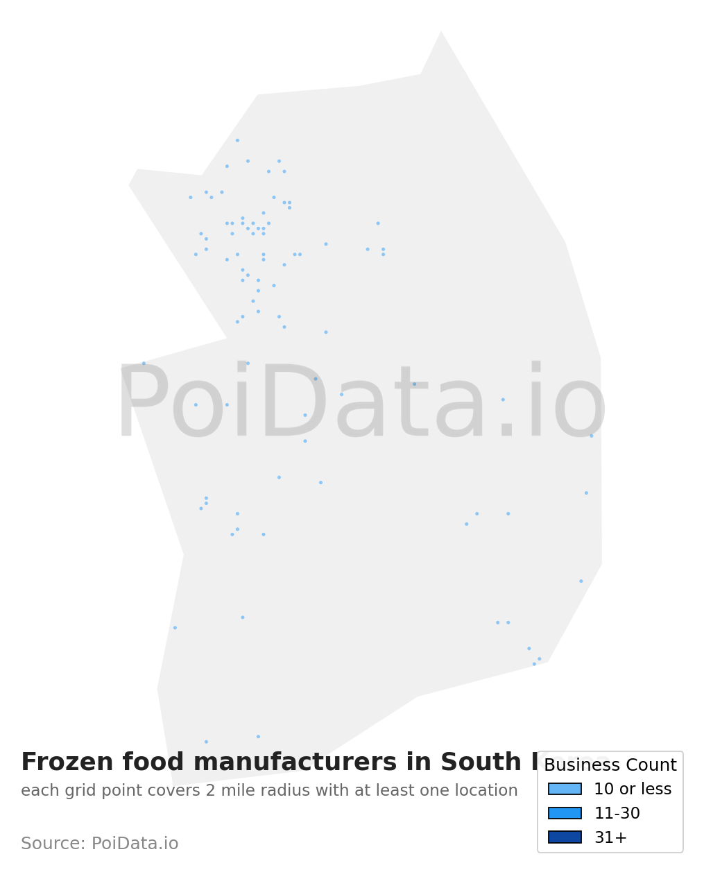 Frozen food manufacturer density map for South Korea