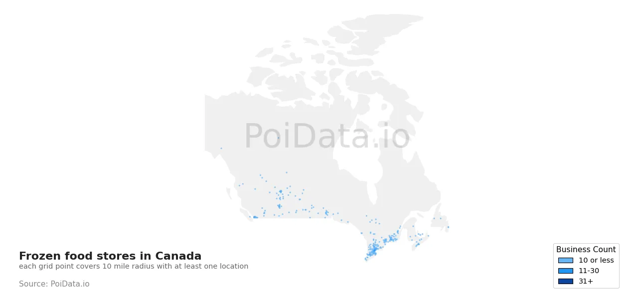 Frozen food store density map for Canada