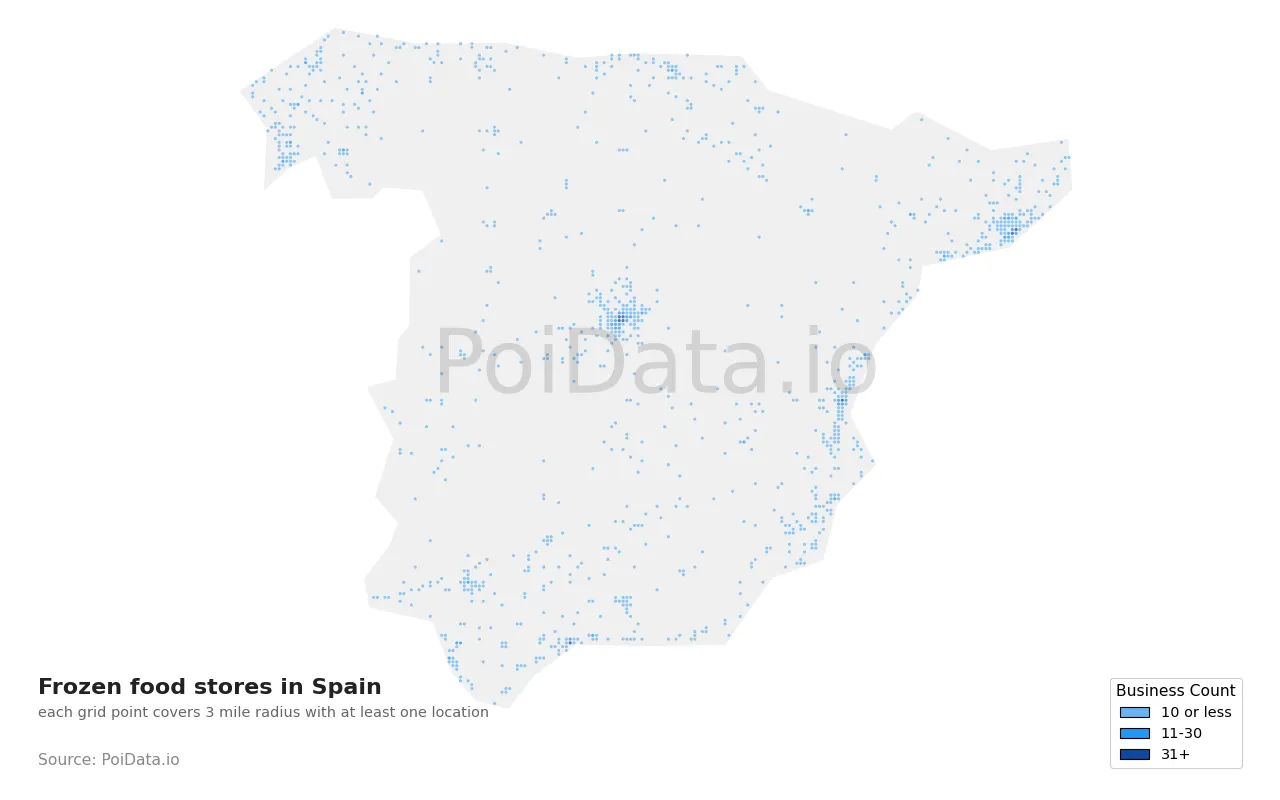 Frozen food store density map for Spain