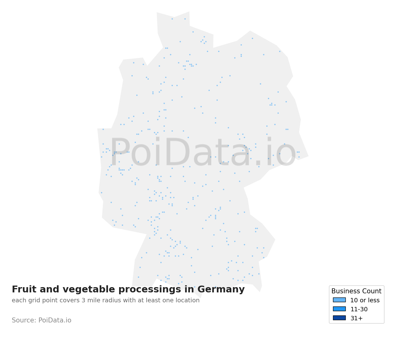 Fruit and vegetable processing density map for Germany
