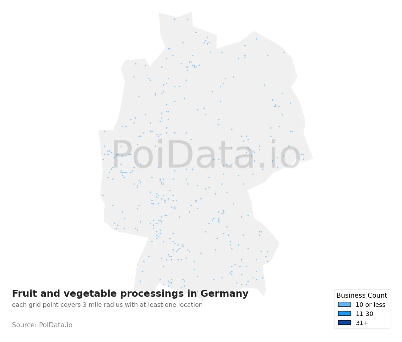 Fruit and vegetable processing density map for Germany