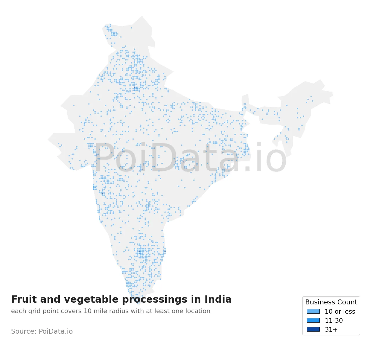 Fruit and vegetable processing density map for India