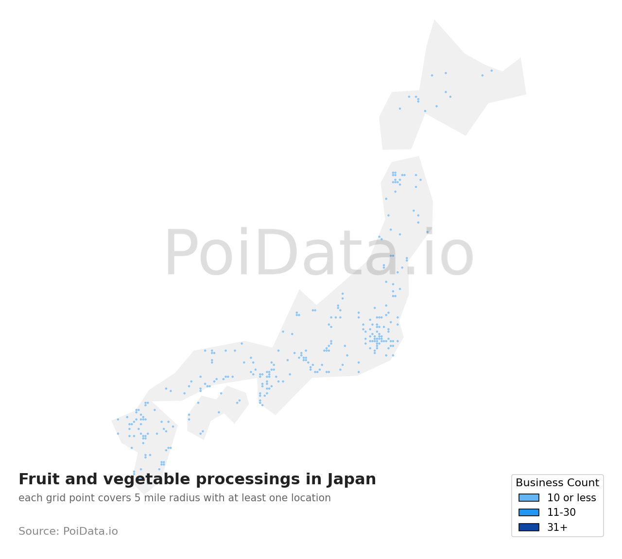 Fruit and vegetable processing density map for Japan