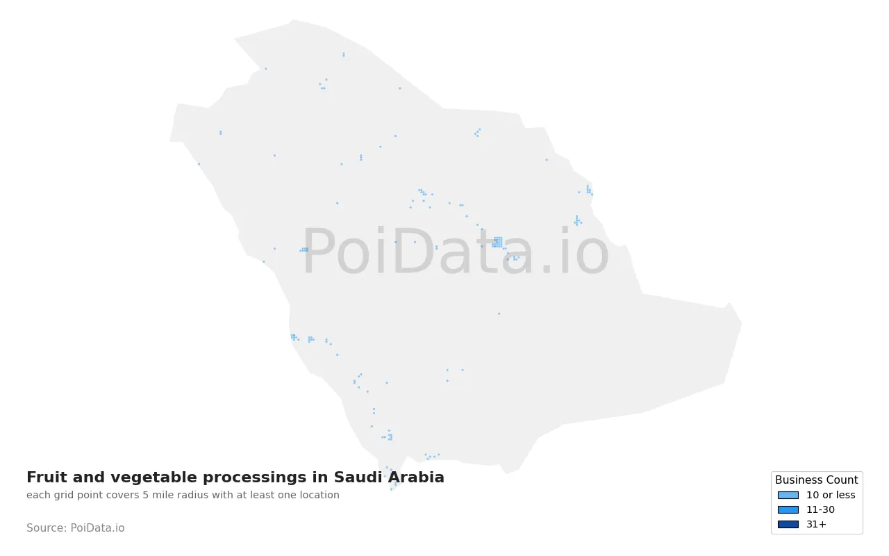 Fruit and vegetable processing density map for Saudi Arabia