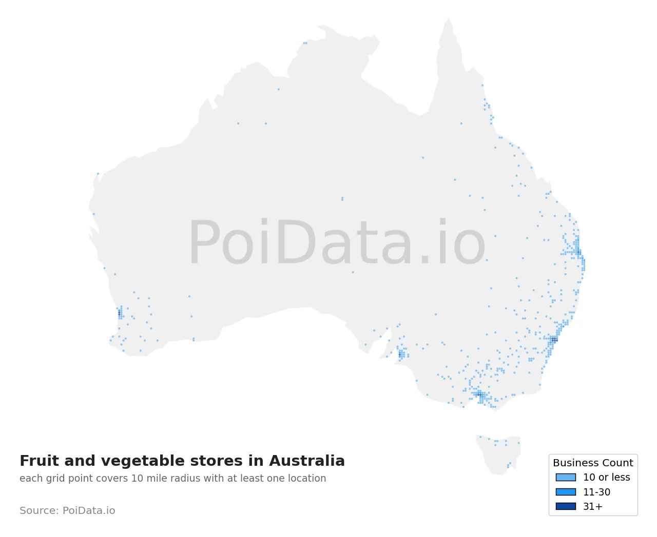 Fruit and vegetable store density map for Australia