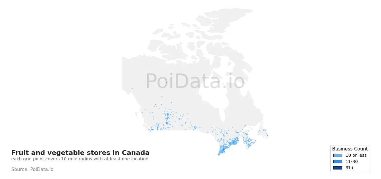 Fruit and vegetable store density map for Canada