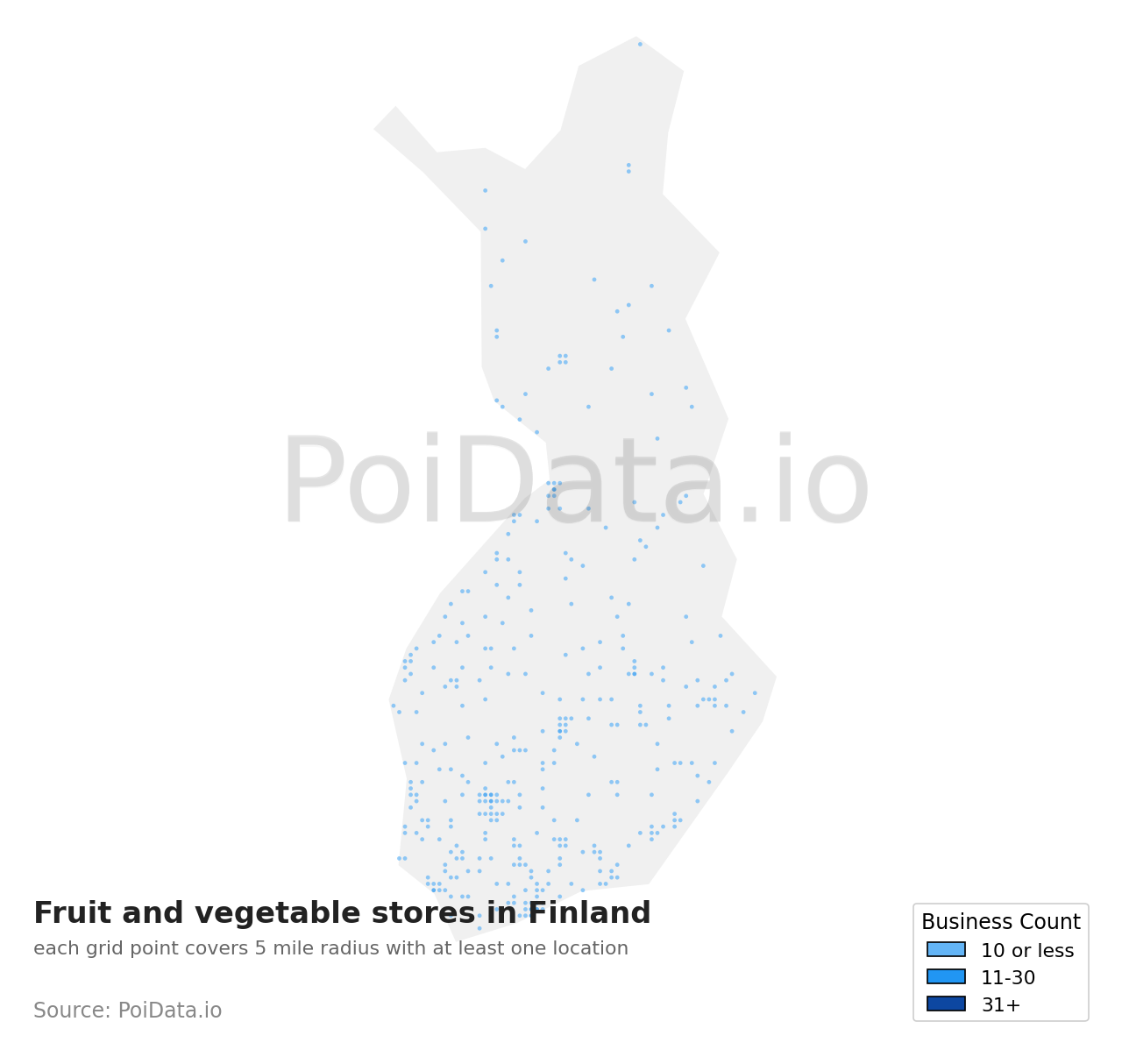 Fruit and vegetable store density map for Finland