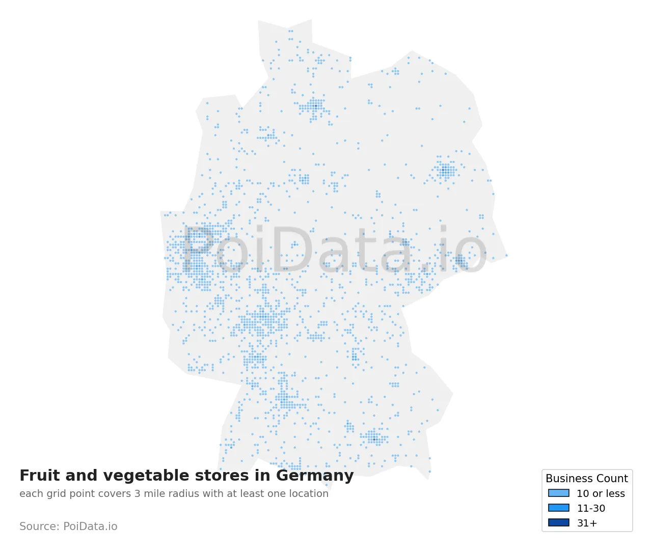 Fruit and vegetable store density map for Germany