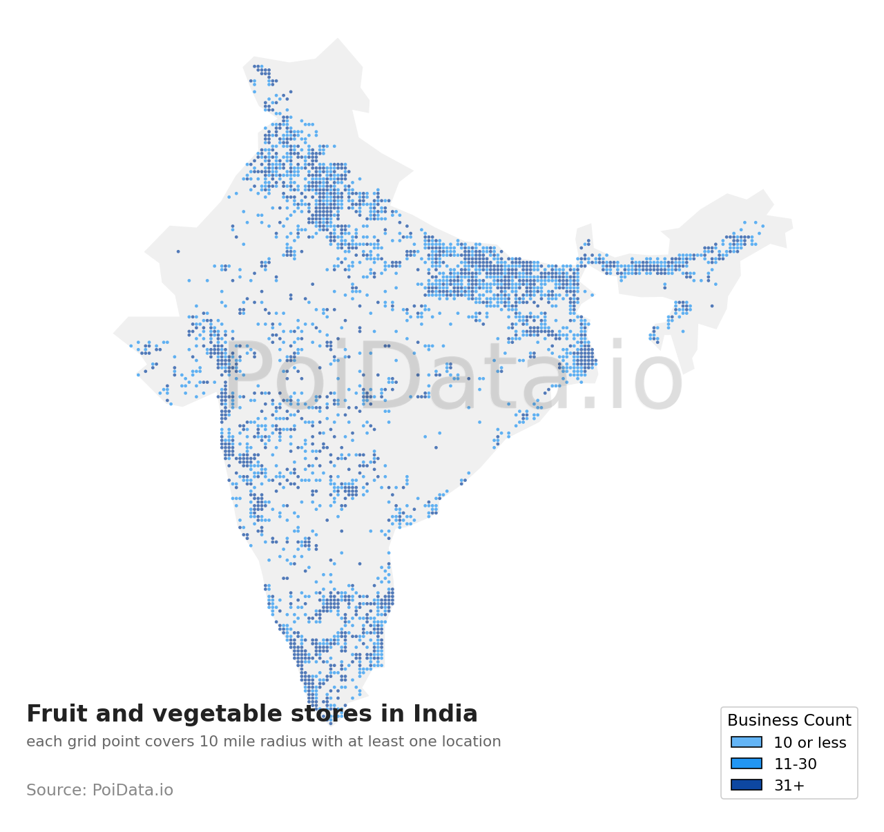 Fruit and vegetable store density map for India