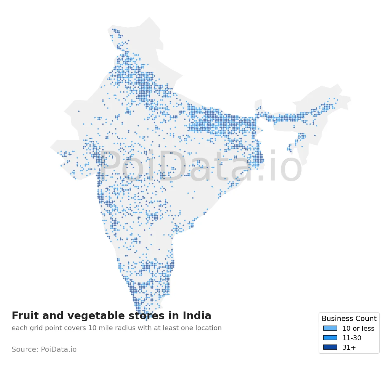Fruit and vegetable store density map for India