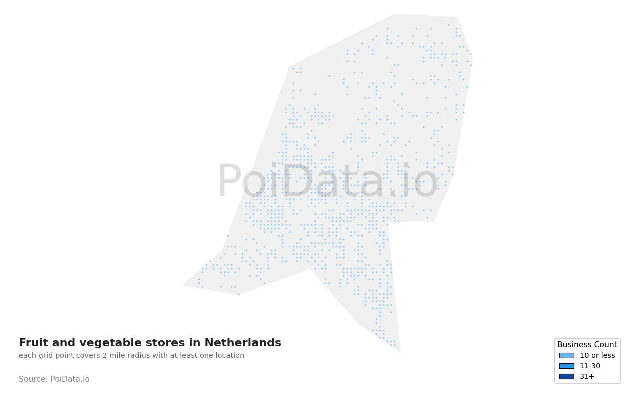 Fruit and vegetable store density map for Netherlands