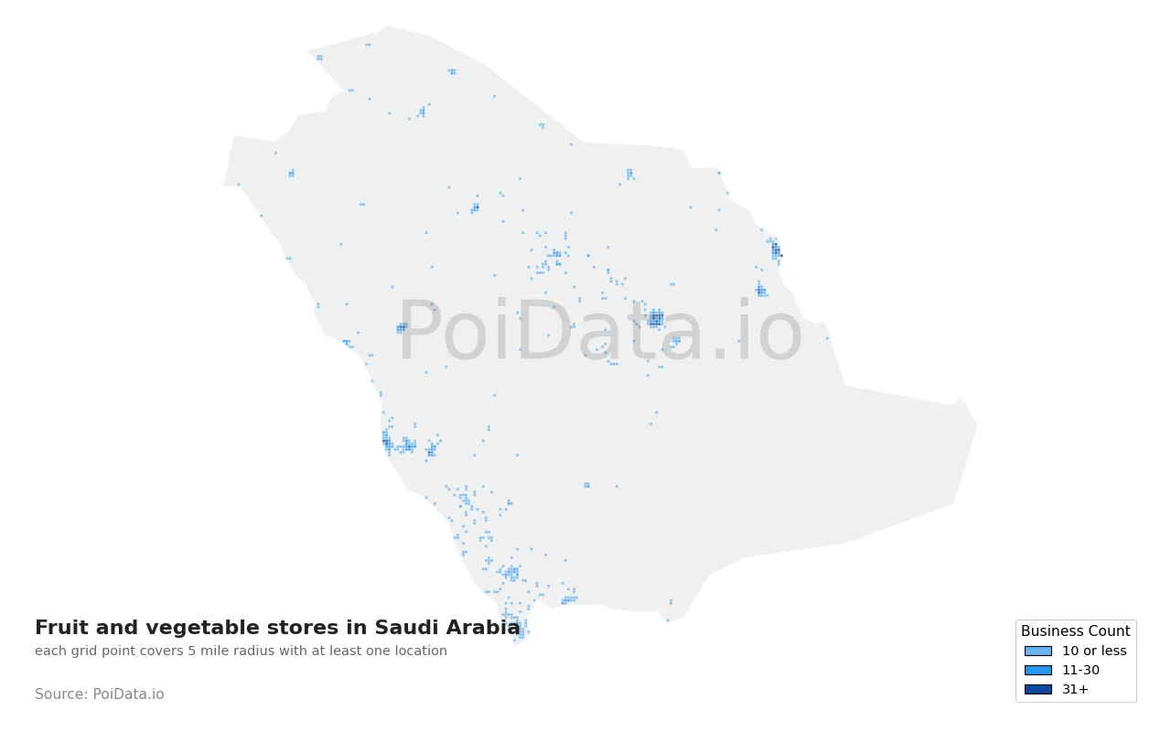 Fruit and vegetable store density map for Saudi Arabia