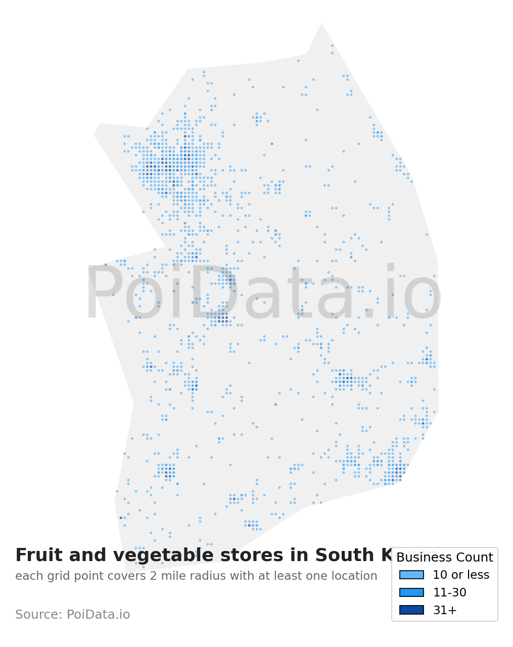Fruit and vegetable store density map for South Korea