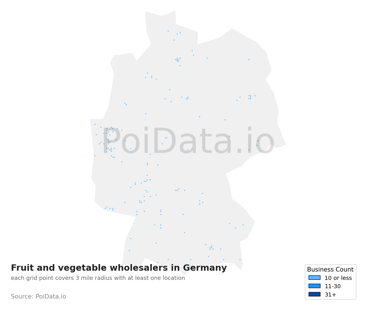 Fruit and vegetable wholesaler density map for Germany