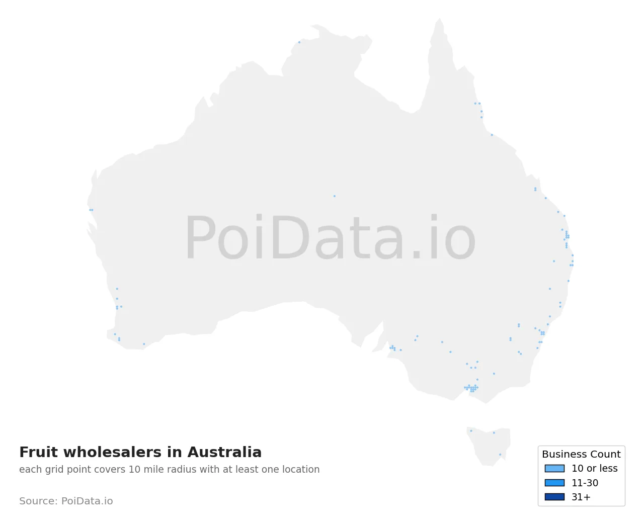 Fruit wholesaler density map for Australia